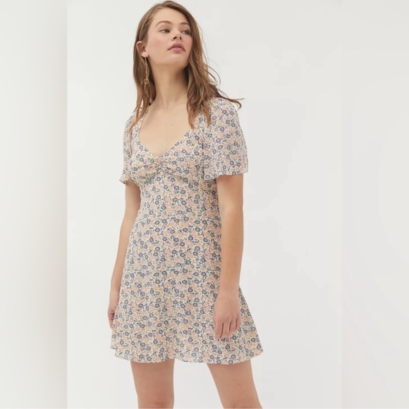 Urban Outfitters UO Mini Dress Spring Shower Chiffon Floral Butterfly Print Sz L - Picture 6 of 15